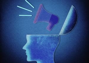 Open head with megaphone news