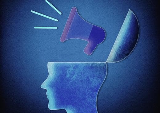 Open head with megaphone news