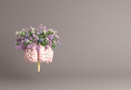 Brain with flowers growing from it