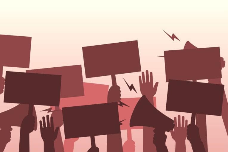 An abstract protest with placards